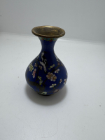 Çin Yapımı Cloisonné Emaye Vazo – Lacivert Zemin, Floral ve Kuş Motifli