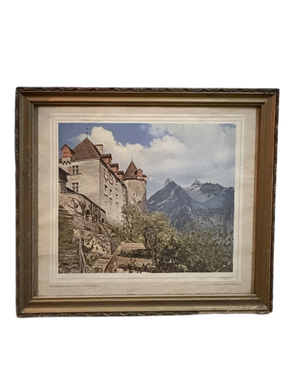 Château de Gruyères (Gruyeres Şatosu) – Eski Görünümünü Yansıtan Çerçeveli Renkli Baskı