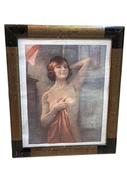 İmzalı Kadın Nü Figürü – Eski Dönem Renkli Baskı