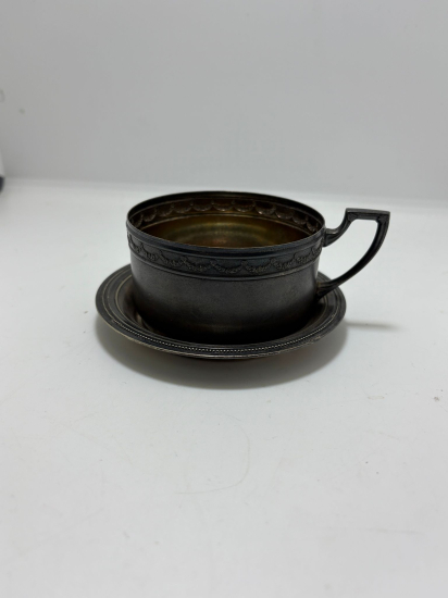 Christofle Damgalı Gümüş Kaplama Fincan & Tabak – Fransız Servis Seti