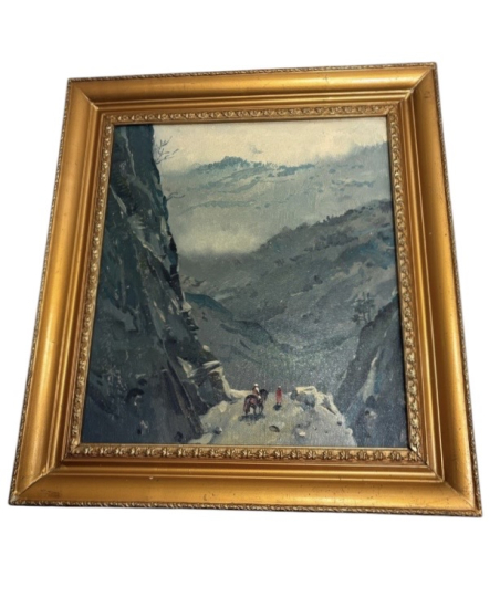 ESKİ DÖNEM YAĞLIBOYA DAĞ MANZARASI – TUVAL ÜZERİ VINTAGE TABLO