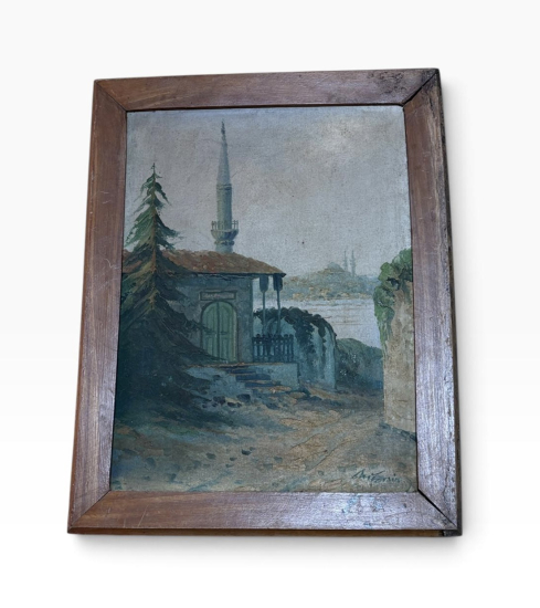 MURAT ERSİN İMZALI İSTANBUL PEYZAJI – CAMİ VE BOĞAZ GÖRÜNÜMÜ