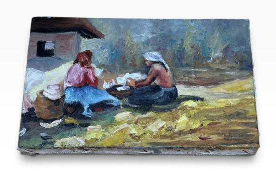 İMZALI KIRSAL YAŞAM – İKİ KADIN FİGÜRLÜ KOMPOZİSYON