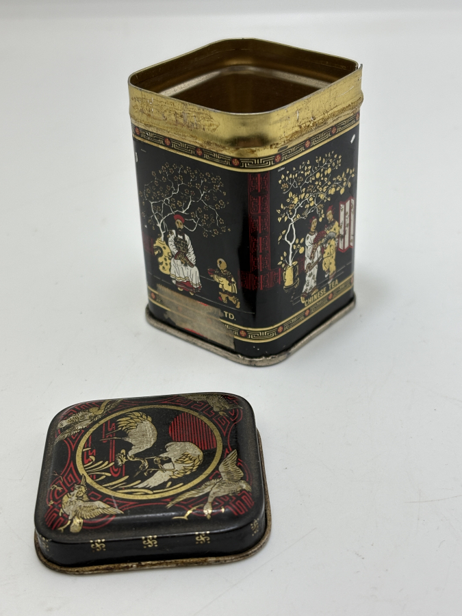 VİNTAGE ÇİN MOTİFLİ METAL ÇAY KUTUSU