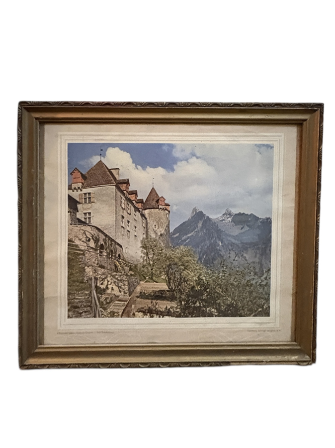 Château de Gruyères (Gruyeres Şatosu) – Eski Görünümünü Yansıtan Çerçeveli Renkli Baskı