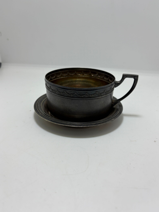 Christofle Damgalı Gümüş Kaplama Fincan & Tabak – Fransız Servis Seti