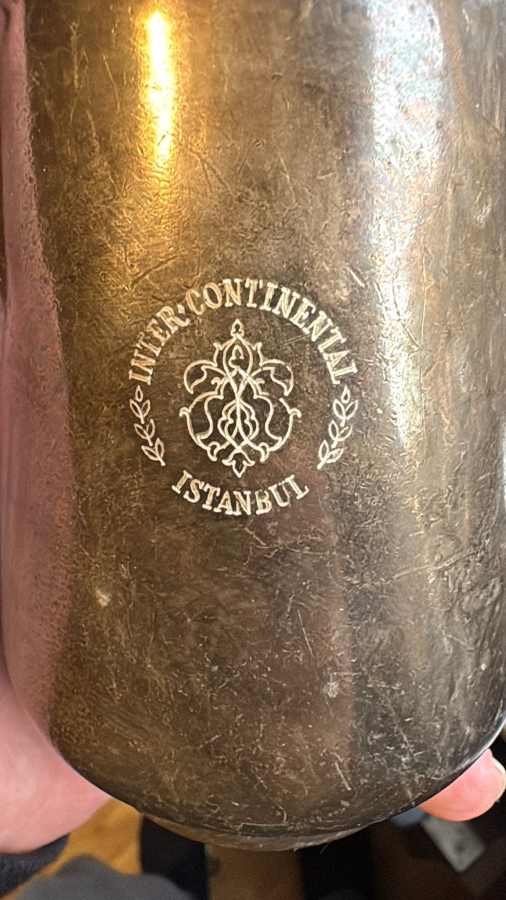 INTERCONTINENTAL İstanbul Damgalı Metal Sürahi– Vintage Otel Servis Eşyası