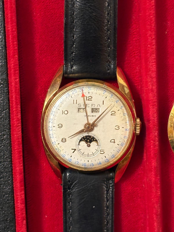 SIERA – TRIPLE CALENDAR MOONPHASE / KURMALI MEKANİK / ALTIN KAPLAMA (NOS)
