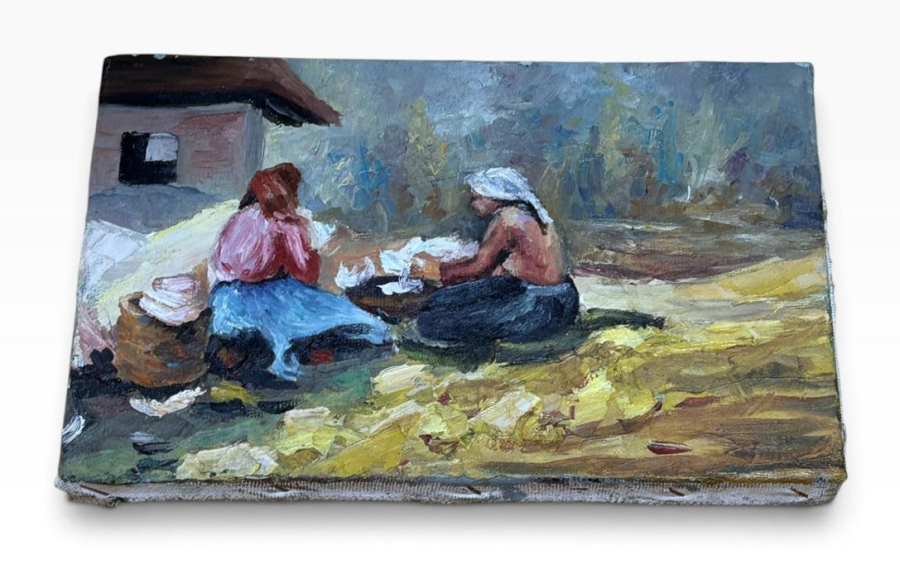İMZALI KIRSAL YAŞAM – İKİ KADIN FİGÜRLÜ KOMPOZİSYON